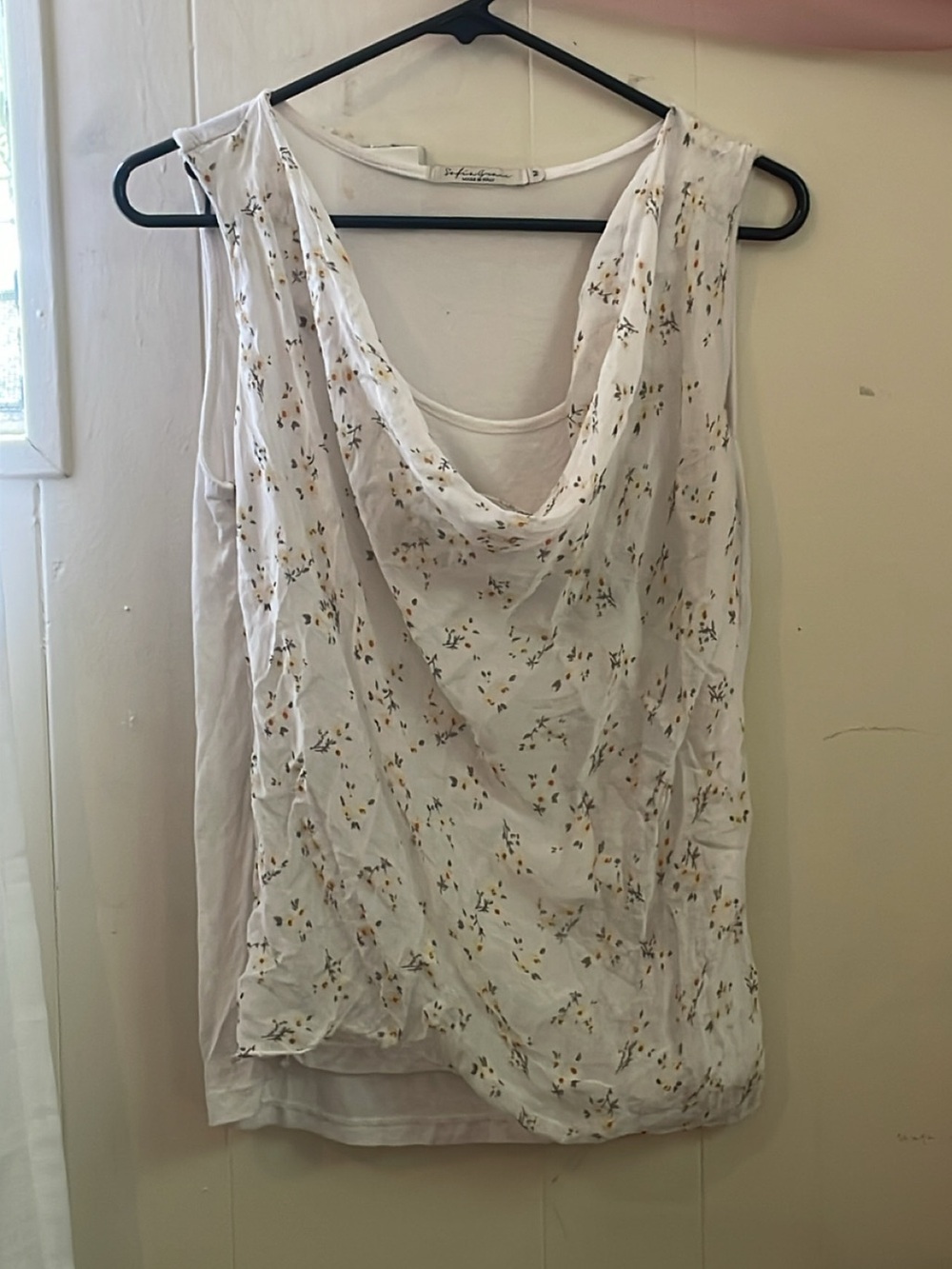 Draped Floral Sleeveless Top - White/Cream